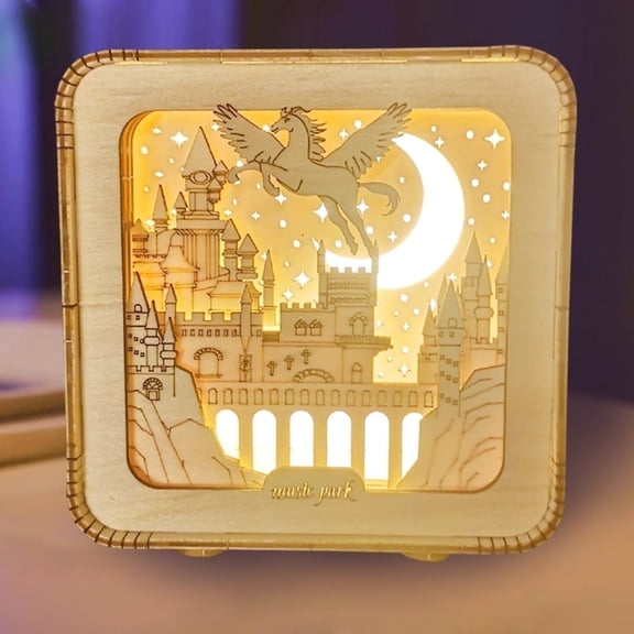 Music Park 3D Wooden Puzzles Pegasus Castle Model Kits Night Lights Desk Decorations Birthday Gifts for Women