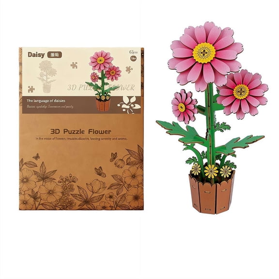 3D Wooden Puzzles for Adults, DIY Artifical Flower Building Set Craft Kit for Women,Valentine's Day Gift