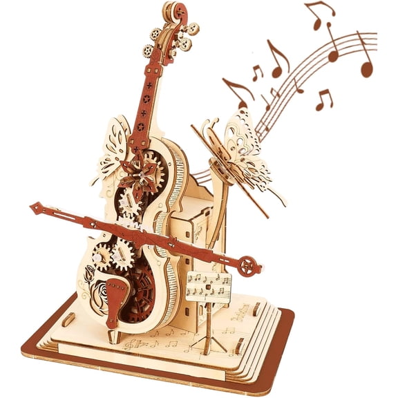 3D Wooden Puzzles for Adults, Wooden Music Box Kits-Cello Wood Model Kits for Adults to Build, Gift for Men Women Hobby for Adults