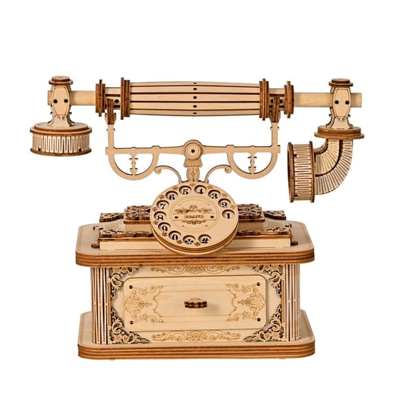 3D Wooden Puzzles for Adults to Build, Wooden Mechanical Retro Telephone DIY Assembly Model Kit, Desktop Phone Jigsaw Puzzle, Creative Decor & Gift