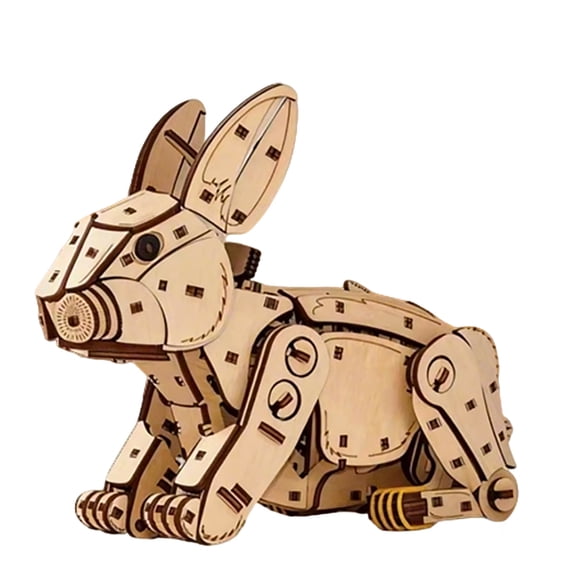 3D Wooden Rabbit Puzzle Model, DIY Mechanical Bunny Assembly Kit, Wind-Up Jumping Desk Decor, 289PCS STEM Building Set for Adults (Yellow)
