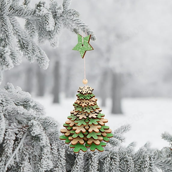 3D Wooden Snowflake Christmas Decorations | Layered Red Green Brown Holiday Hanging Decor | Adjustable Rope for Tree Decoration | Snowflake Pattern Pendant(Green)
