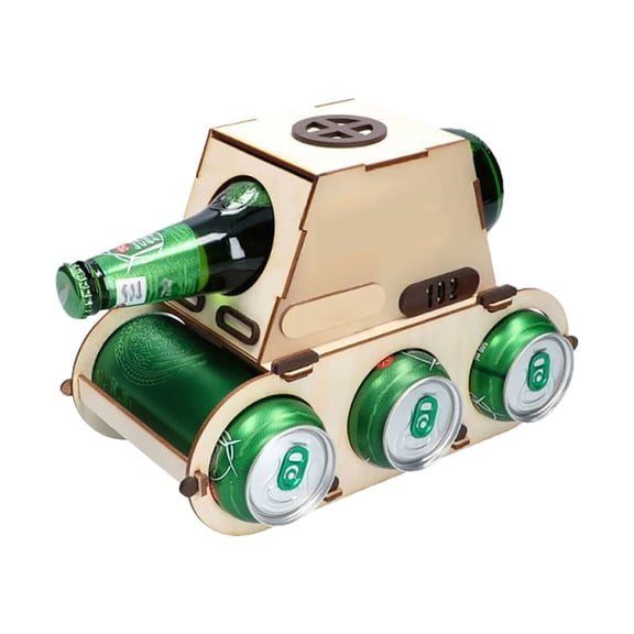 3D Wooden Tank Puzzle Rack DIY Building Kit Unique Home Bar Storage Display Craft for Adults, 10.4x7.6 in, Khaki