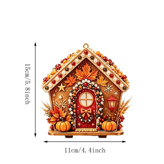3D Wooden Thanksgiving House Diamond Art Kit, Pearl Rhinestone DIY Ornament Pearl Ornament, Diamond Painting, Holiday Decor, for Beginning Adult Craft Kit
