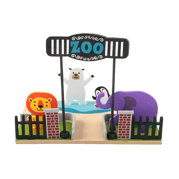 3D Zoo Scene Craft Kit, Makes 12, Craft Kits, Party Supplies, 12 Pieces
