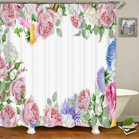 3D beautiful rose flowers printed bathroom curtain polyester waterproof with hooks home decor shower curtain bathroom screen