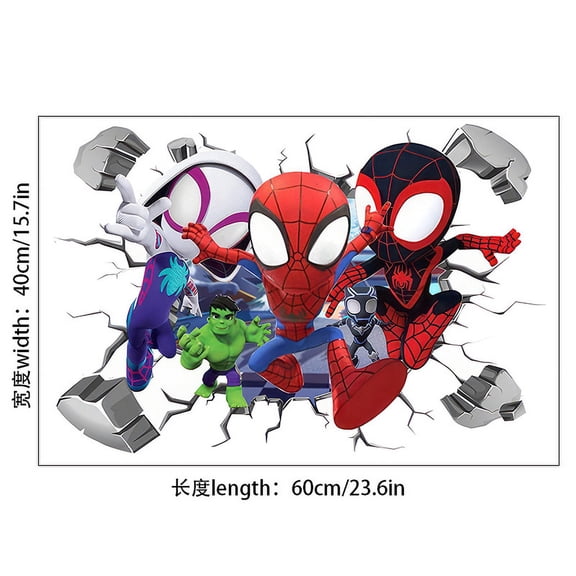 3D cartoon anime Spider-Man wall stickers children's room graffiti decoration 3D broken wall cartoon PVC self-adhesive paper can be removed