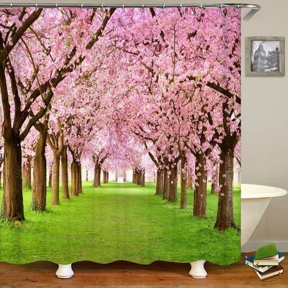3D cherry blossom forest flower landscape printed shower curtain with hook bathroom waterproof polyester bath curtain home decor
