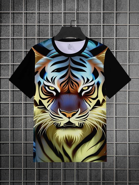 3D digitally printed men's short-sleeved T-shirt, casual sports style, silky fabric, crew neck design, durable structure, efficient performance clothing, dynamic men's clothing