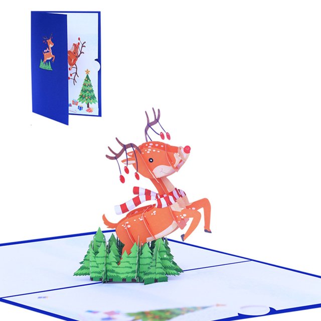 3D for Pop up Christmas Card Flying Elk Gift Cards Kids Girls Boys