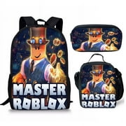 3D hot new Roblox student schoolbag + meal bag + pen bag three-piece set, Roblox children cartoon cartoon DIY printed backpack