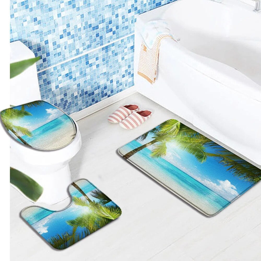 3D landscape printed Bath Mats Ocean Landscape Flower Anti Slip 3PCS ...