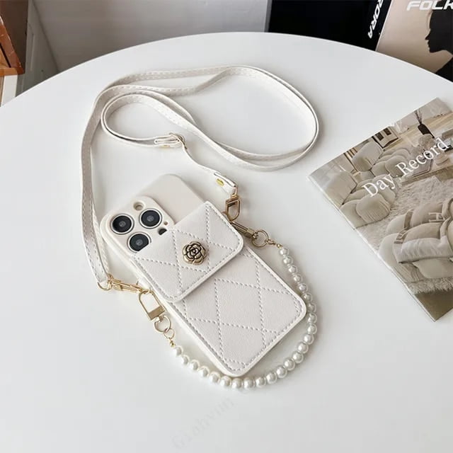 3D metal Camilla Card bag wallet Pearl Strap Holder Crossbody Phone ...