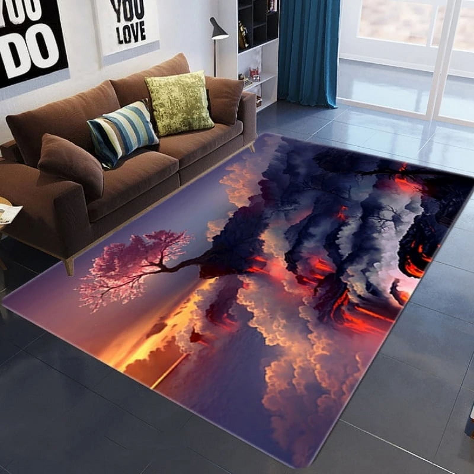 3D Color Round Carpet Nebula Blue Starry Sky Space Moon Hanging Basket Round Carpet Non-slip Mat main image 1
