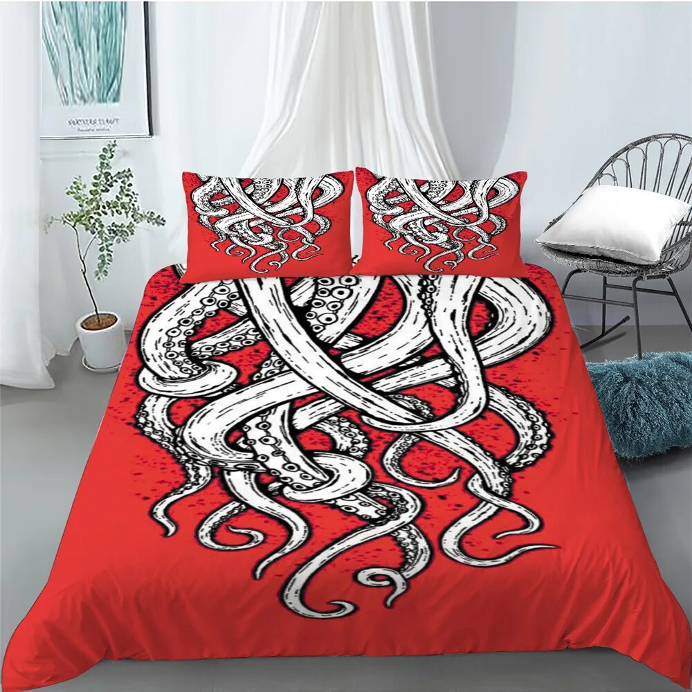 3D octopus Bedding Set Cartoon Duvet Cover and Pillowcase Set Kids Bed ...