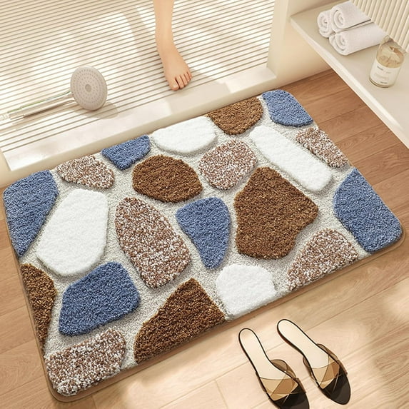 3D pebbles fluffy bathroom rugs water absorbent microfiber bath rugs for bathroom non slip soft bathtub mat shower rug cozy cute bath mats shaggy indoor rug entry door mat