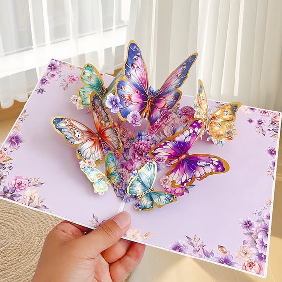 3D pop-up greeting card,Butterfly Birthday Card with Note Card & Envelope Handmade Card for Birthday, Thanksgiving, Christmas, Get Well, for Her, Women, Wife, Mom, Grandma