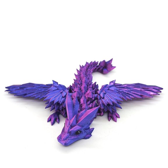3D printed computer decoration joint with wings, flying dragon-shaped models, cute office gifts, rose and purple metal gradient materials