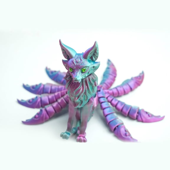 3D printed nine-tailed fox model, movable fox figurine with flexible joints, animal model for stress relief and anxiety calming
