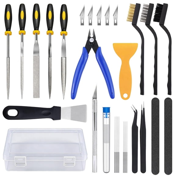 3D printer tool kit - 30 pieces 3D printing accessories, suitable for & printer, including nozzle cleaning needles, spatula, files, brushes, tweezers, cutters, engraving knives, sanding rods