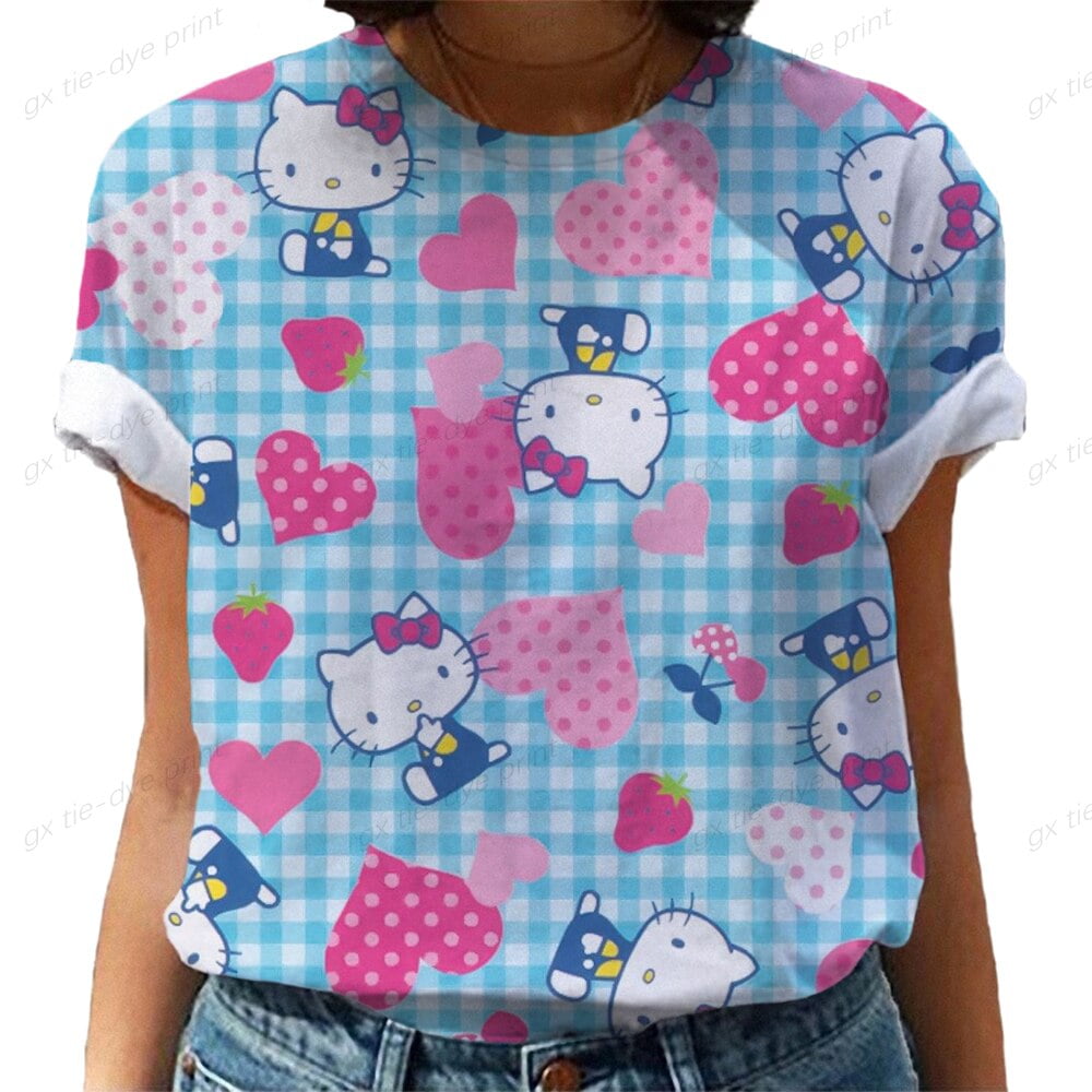 3D printing Hello Kitty fashion casual women's loose t-shirt latest ...