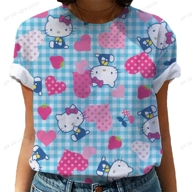 3D printing Hello Kitty fashion casual women's loose t-shirt latest ...
