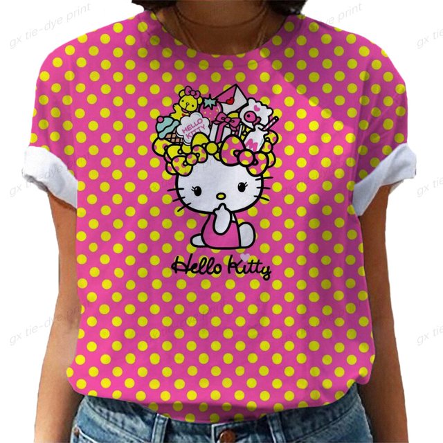 3D printing Hello Kitty fashion casual women's loose t-shirt latest ...