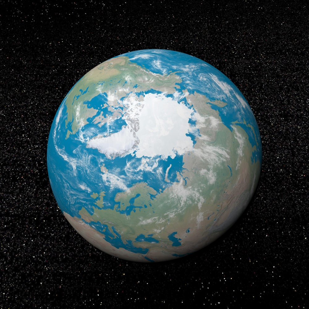 3D rendering of planet Earth centered on the North Pole Canvas Art - Elena DuvernayStocktrek Images (28 x 28)