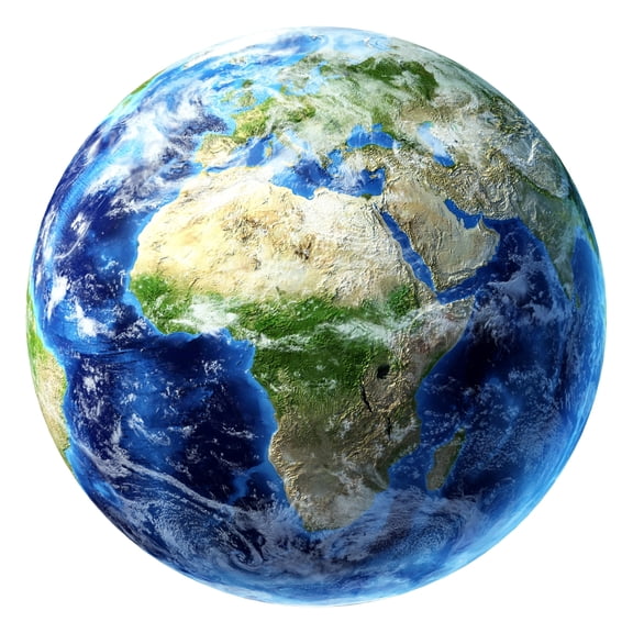 3D rendering of planet Earth with clouds centered on Africa Canvas Art - Leonello CalvettiStocktrek Images (29 x 29)