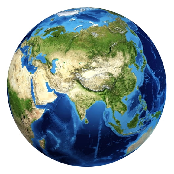 3D rendering of planet Earth with clouds centered on Asia Canvas Art - Leonello CalvettiStocktrek Images (29 x 29)
