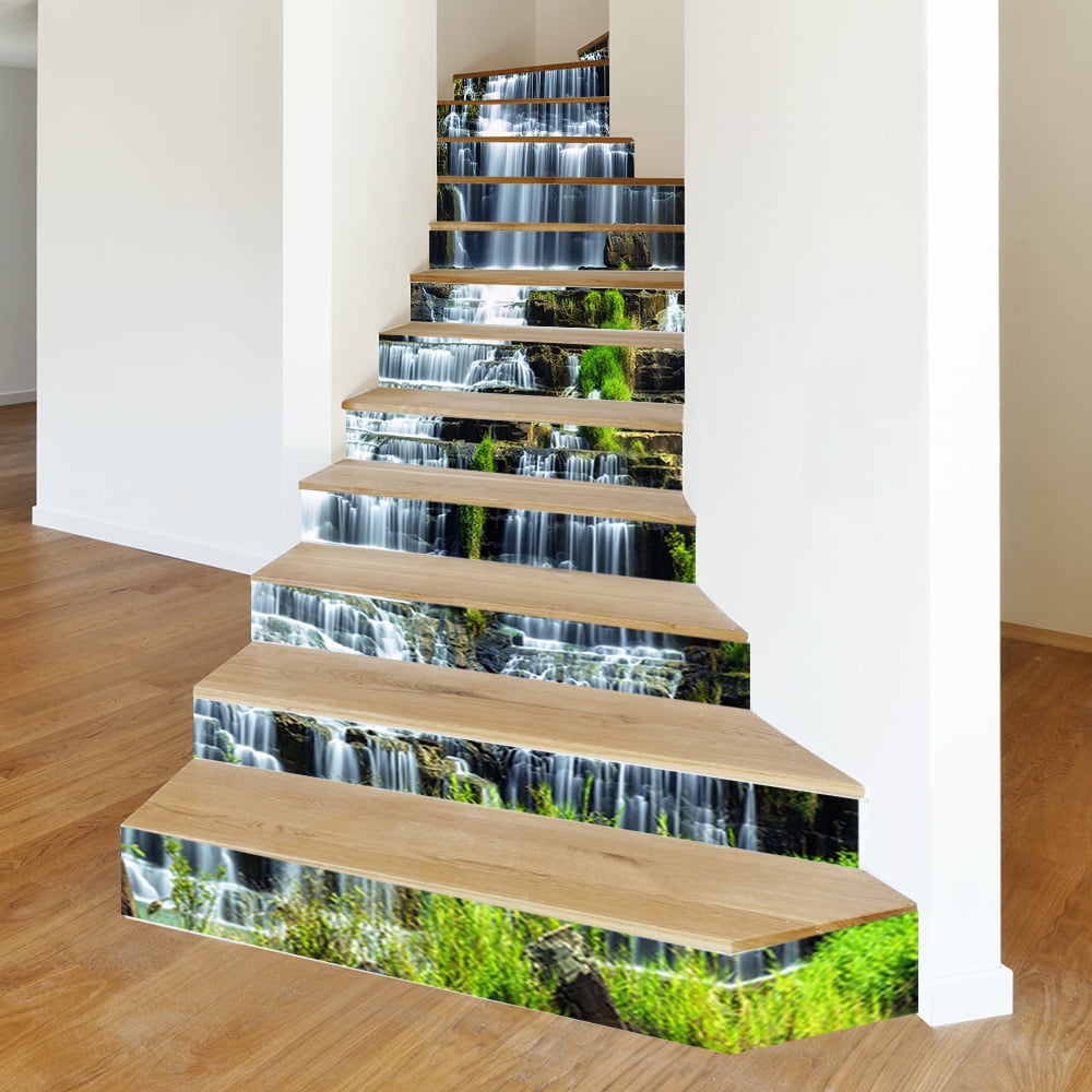 3D scenery stair stickers self-adhesive decorative stickers, WALL Forest Tree Falls Printed Stairs Self Adhesive Decoration Wall Sticker Set