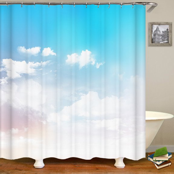 3D sky white clouds scenery bathroom decoration waterproof shower curtain polyester washable home bathroom curtain with hook