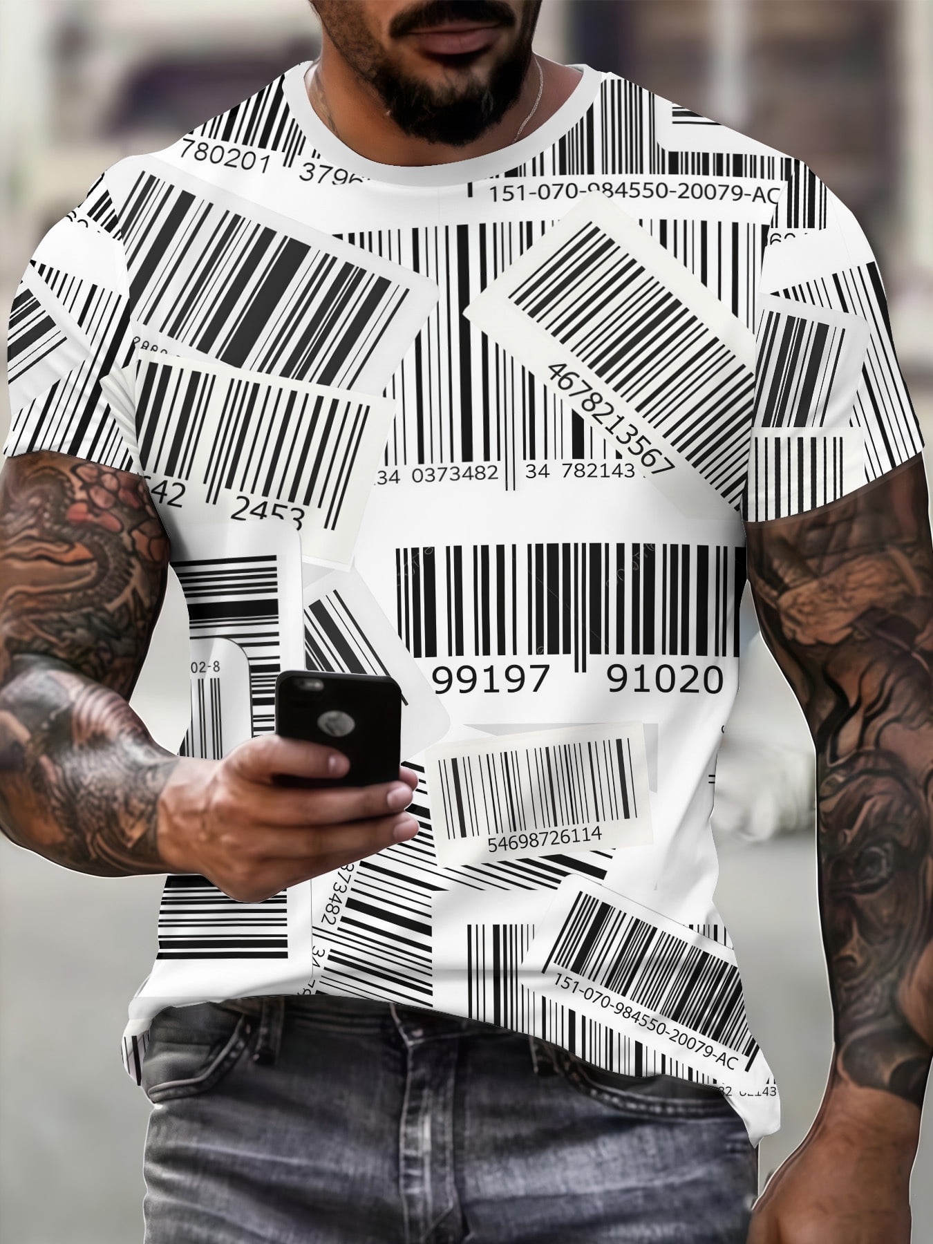 3D summer new barcode pattern short sleeve digital printing design T ...