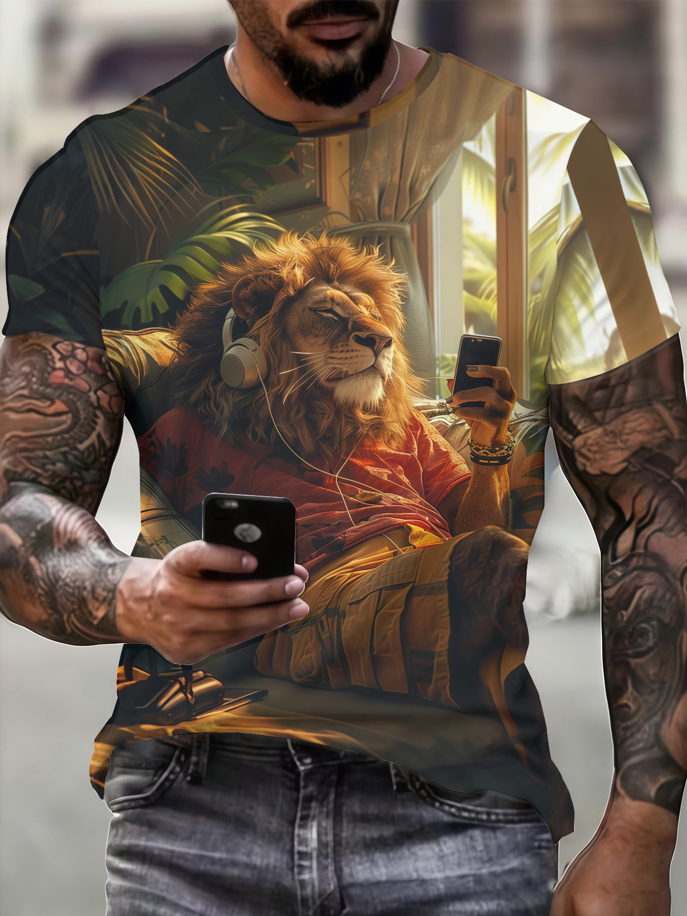 3D summer new lion pattern short sleeve digital printing design T-shirt ...