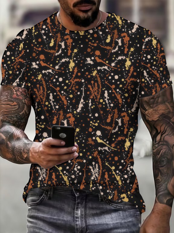 3D summer new mixed color pattern short sleeve digital printing design T-shirt elements trend men's casual fashion top