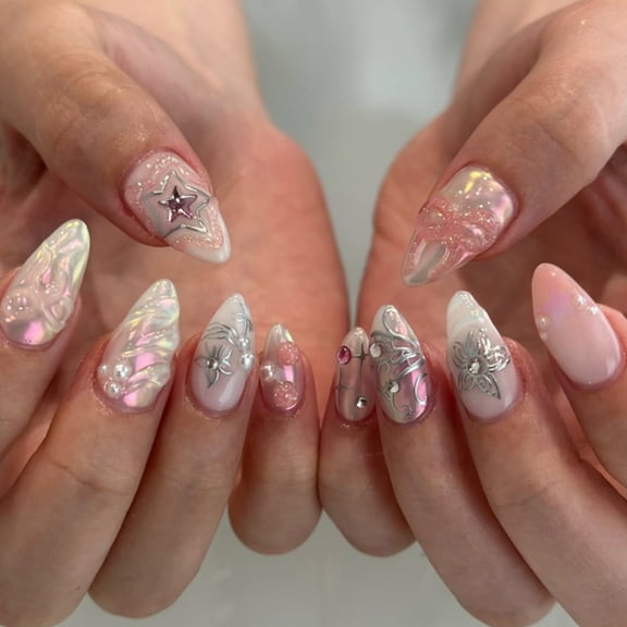 3D three-dimensional stars wear nail bows, cool and spicy nail art nail pieces, cross-border foreign trade fake nail nail pieces wholesale