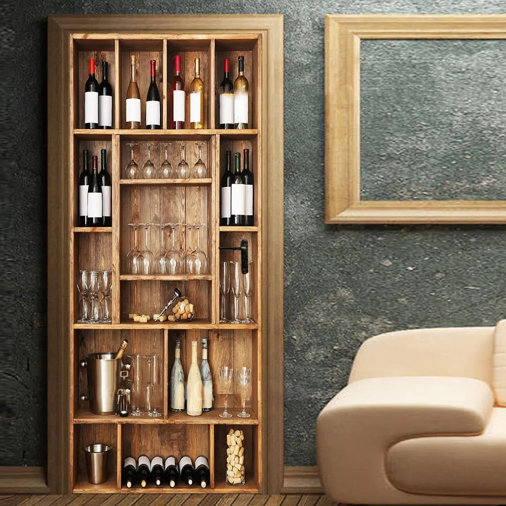 3D vintage bookshelf door stickers Library bookcase Home bedroom