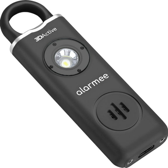 3DActive Alarmee Rechargeable Personal Safety Alarm for Women, Teens and Elderly, Pocket Size Self Defense Keychain 130dB Loud Siren with LED Light (Black)