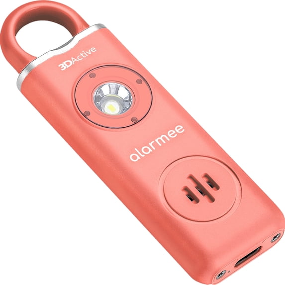 3DActive Alarmee Rechargeable Personal Safety Alarm for Women, Teens and Elderly, Pocket Size Self Defense Keychain 130dB Loud Siren with LED Light (Coral)