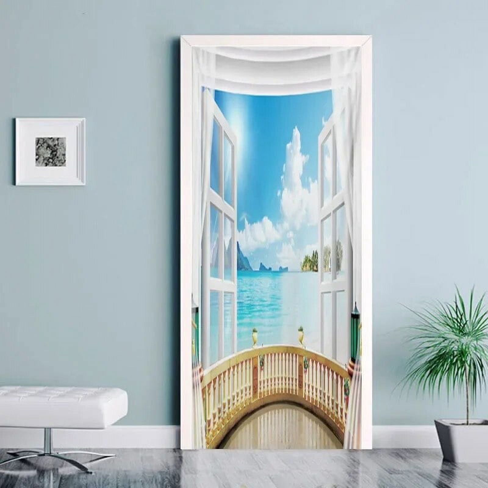3DDoor Sticker Wallpaper Selfadhesive Seaside Landscape Beach Door