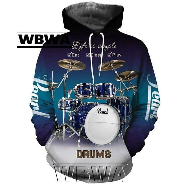3DDrum Pattern Hoodie Classic Music Drum Jacket Fashion Oversized