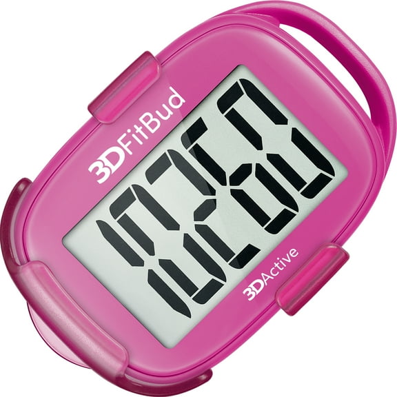 3DFitBud Simple Step Counter Walking 3D Pedometer from 3DActive with Clip & Lanyard - A420S - Pink