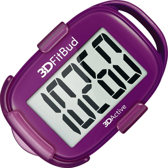 3DFitBud Simple Step Counter Walking 3D Pedometer from 3DActive with Clip & Lanyard - A420S - Plum