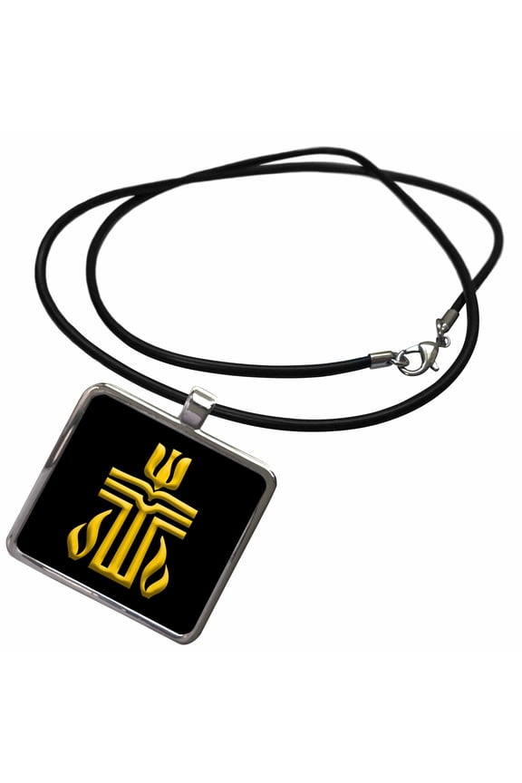 , Presbyterian church cross symbol or logo, yellow, black gift, Necklace With Rectangle Pendant