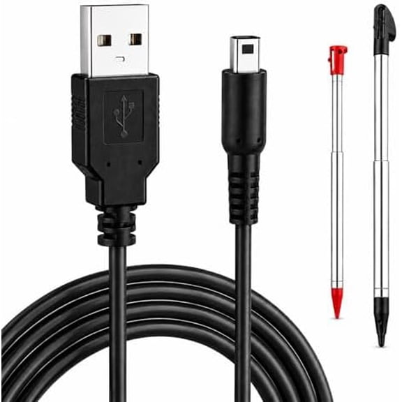 3DS Charger, 3DS USB Charger Cable for Nintendo 3DS, New 3DS XL, New 3DS, 3DS XL, 2DS, New 2DS XL, DSi XL, DSi, 4 FT Charging Cord with 2 Retractable Stylus Pens