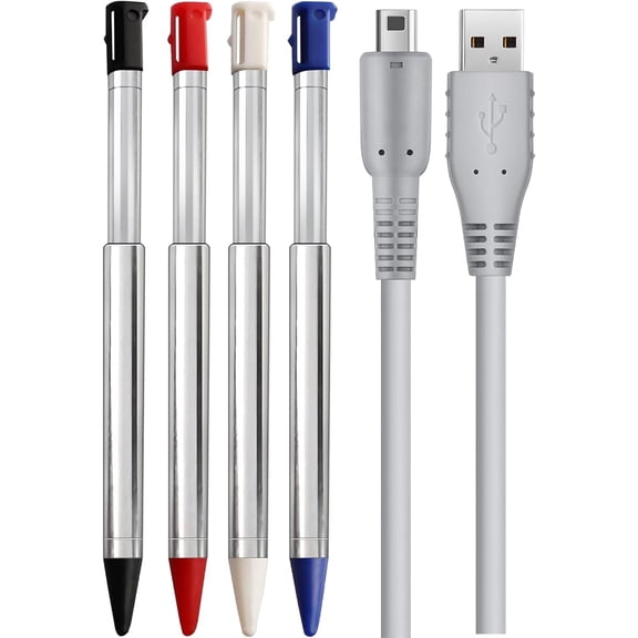 3DS Stylus Pen, 4 in 1 Metal Retractable Replacement Stylus Touch Styli Pen Set with USB Charging Cable for 3DS