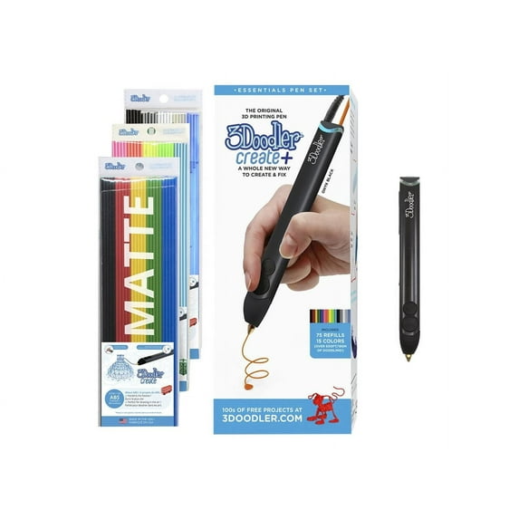 3Doodler Create+ (Black) Essential Pen Set withplug
