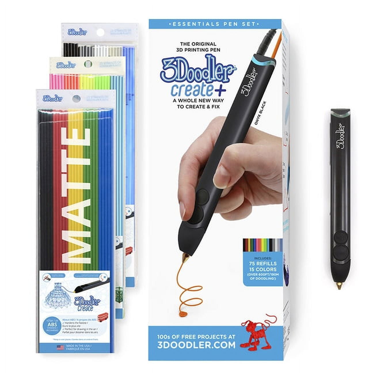 3Doodler Create+ (Black) Essential Pen Set withplug - Walmart.com