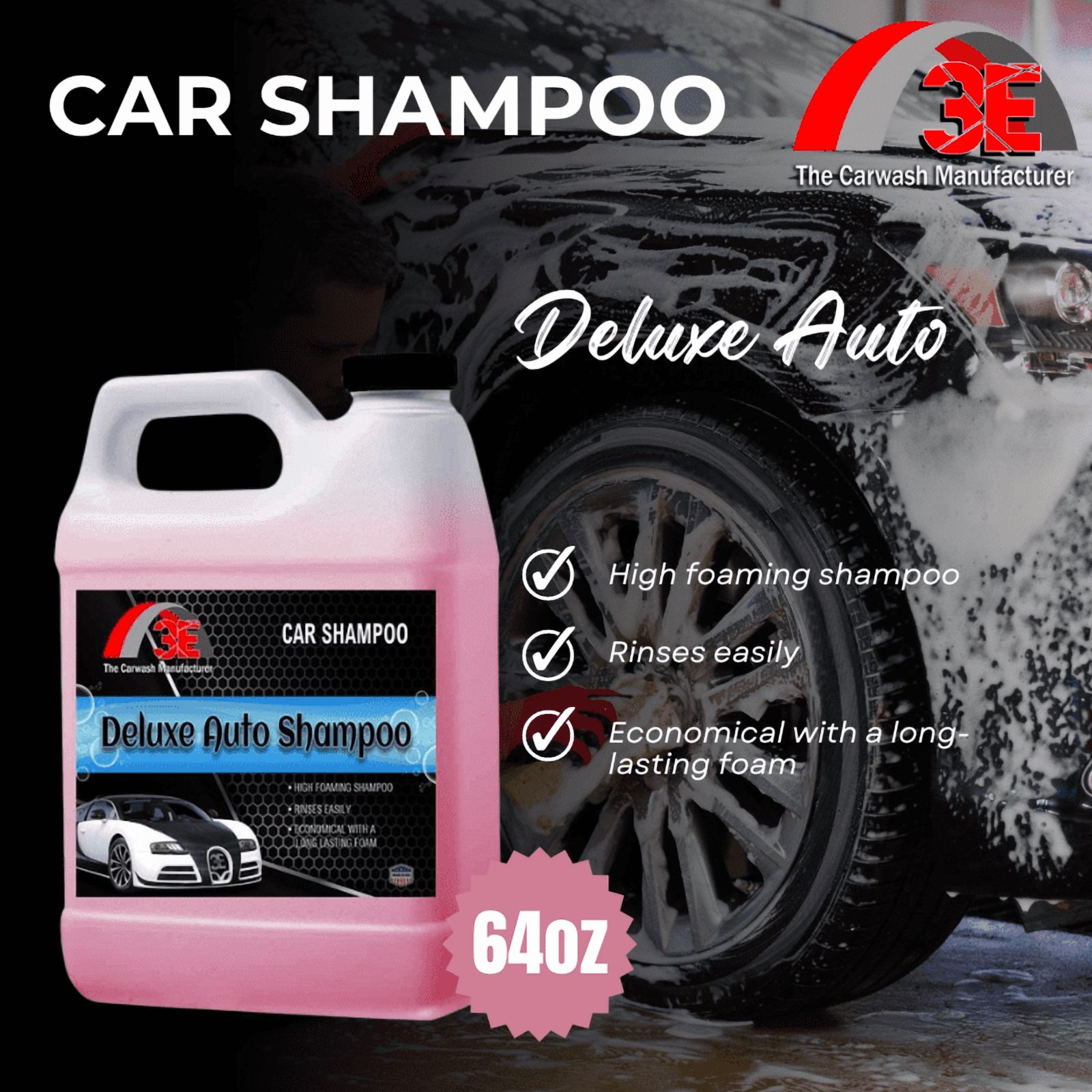 3E Deluxe Maxi-Suds Foaming Car Wash Soap Shampoo - Concentrated, Beginner and Professional Detailer-Friendly (Works with Foam Cannons, Foam Guns or Bucket Washes) 64 oz, Cherry Scented