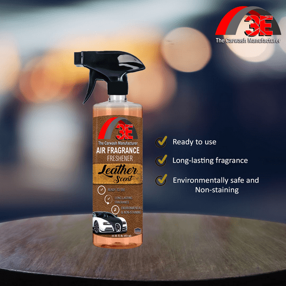 3E Leather Scent Premium Air Freshener and Odor Eliminator, Long-Lasting Scent, Great for Cars, Trucks, SUVs, RVs & More, 16 fl oz